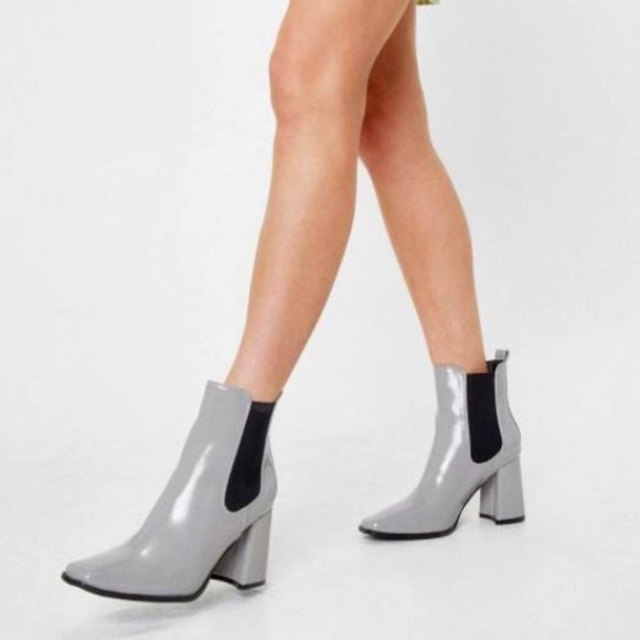 NASTY GAL | Gray Square Toe Heeled Chelsea Boots - Picture 6 of 8